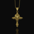 Load image into Gallery viewer, Silver Gothic Skull Cross Necklace, Wooden Texture Design, Unique Dark Aesthetic Jewelry Gold Finish