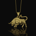 Load image into Gallery viewer, Silver Bull Necklace, Taurus Zodiac Charm, Animal Pendant, Gift for Bull Lovers, Astrology Jewelry Gold Finish