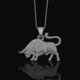 Load image into Gallery viewer, Silver Bull Necklace, Taurus Zodiac Charm, Animal Pendant, Gift for Bull Lovers, Astrology Jewelry Polished Matte