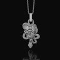 Load image into Gallery viewer, Silver Medusa Skull Pendant, Snake Necklace Design, Memento Mori Reminder, Symbol of Power & Mystery Polished Finish