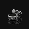 Load image into Gallery viewer, Spinning Jaguar Wedding Band Ring, Rotating Design, Engravable Inside, Symbol of Power & Grace Oxidized Finish