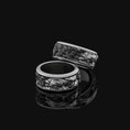 Load image into Gallery viewer, Spinning Michelangelo's Moses Wedding Band, Renaissance Inspired, Engravable Inside, Symbol of Artistic Mastery Oxidized Finish