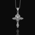 Load image into Gallery viewer, Silver Gothic Skull Cross Necklace, Wooden Texture Design, Unique Dark Aesthetic Jewelry Polished Finish