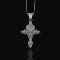Load image into Gallery viewer, Silver Gothic Skull Cross Necklace, Wooden Texture Design, Unique Dark Aesthetic Jewelry Polished Matte