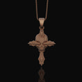 Load image into Gallery viewer, Silver Gothic Skull Cross Necklace, Wooden Texture Design, Unique Dark Aesthetic Jewelry Rose Gold Matte