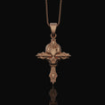 Load image into Gallery viewer, Silver Gothic Skull Cross Necklace, Wooden Texture Design, Unique Dark Aesthetic Jewelry Rose Gold Finish