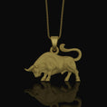 Load image into Gallery viewer, Silver Bull Necklace, Taurus Zodiac Charm, Animal Pendant, Gift for Bull Lovers, Astrology Jewelry Gold Matte
