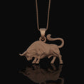Load image into Gallery viewer, Silver Bull Necklace, Taurus Zodiac Charm, Animal Pendant, Gift for Bull Lovers, Astrology Jewelry Rose Gold Matte