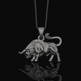 Load image into Gallery viewer, Silver Bull Necklace, Taurus Zodiac Charm, Animal Pendant, Gift for Bull Lovers, Astrology Jewelry Oxidized Finish