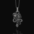 Load image into Gallery viewer, Silver Medusa Skull Pendant, Snake Necklace Design, Memento Mori Reminder, Symbol of Power & Mystery Oxidized Finish