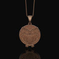 Load image into Gallery viewer, Elegant Silver Owl Necklace, Symbol of Wisdom & Night, Unique Bird Design, Timeless Fashion Accessory Rose Gold Matte