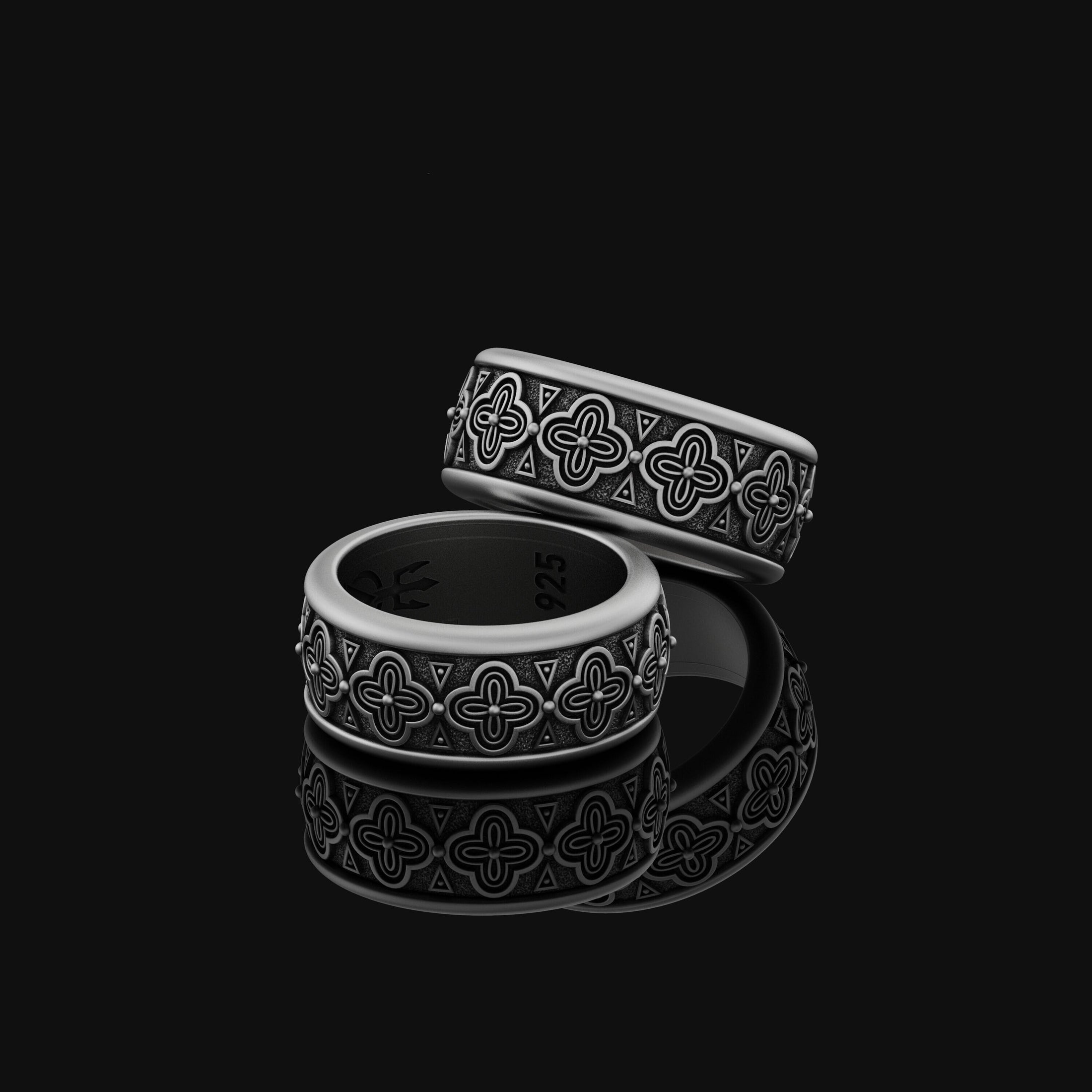 Rotating Floral Band - Engravable Oxidized Finish
