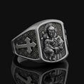 Bild in Galerie-Betrachter laden, Saint Anthony Silver Ring, Patron of Lost Things, Men's Cross Pattern Band, Religious Christian Jewelry, Spiritual Gift Oxidized Finish