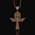 Load image into Gallery viewer, Silver Isis Necklace, Egyptian Goddess Charm, Hieroglyphic Ankh Pendant, Symbol of Life & Magic, Ancient Egypt Jewelry Rose Gold Matte