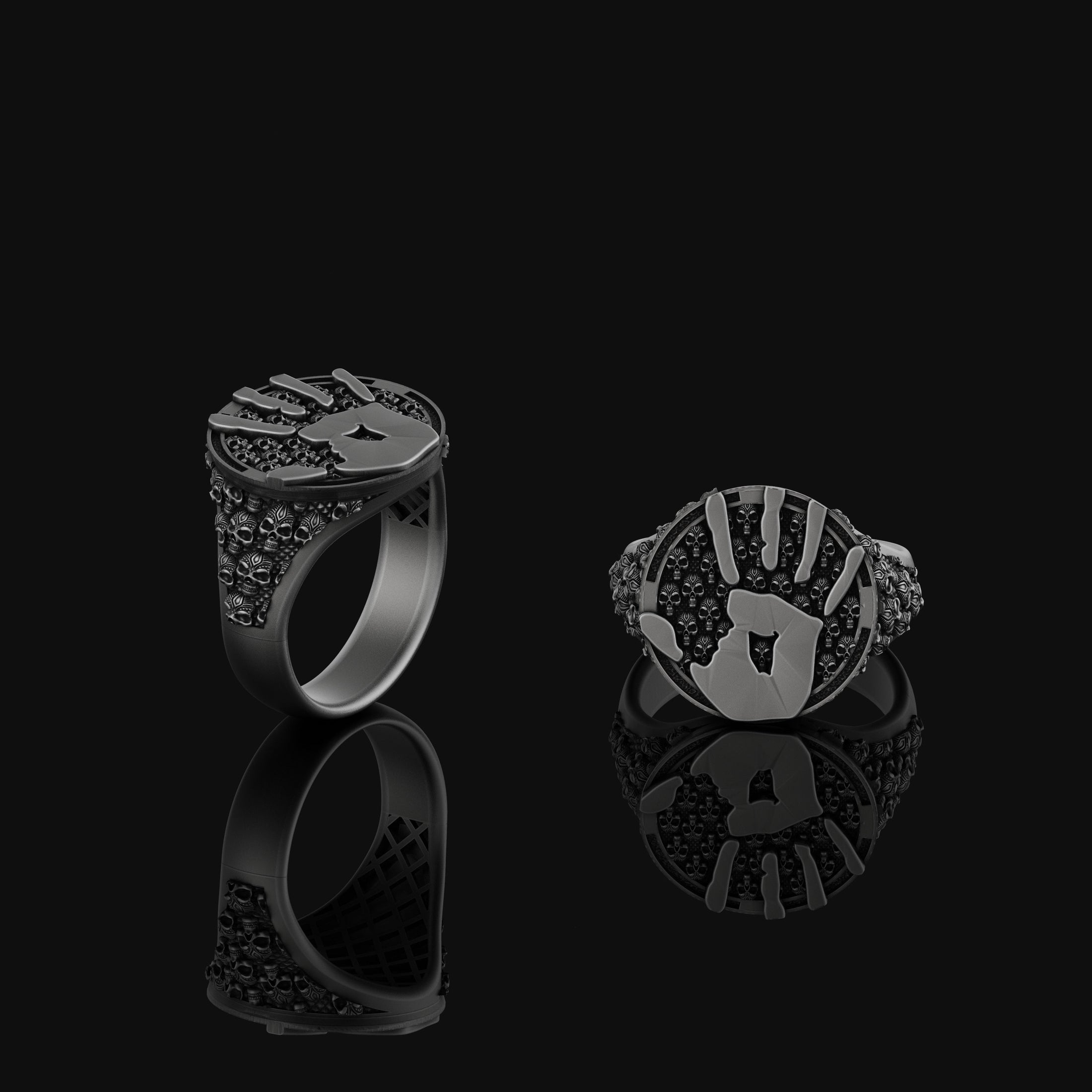 Silver Skyrim Dark Brotherhood Ring, Thieves Guild Emblem, 'We Know' Inscription, Elder Scrolls Inspired Skulls Band