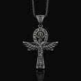 Load image into Gallery viewer, Silver Isis Necklace, Egyptian Goddess Charm, Hieroglyphic Ankh Pendant, Symbol of Life & Magic, Ancient Egypt Jewelry Oxidized Finish