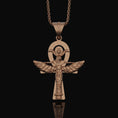 Load image into Gallery viewer, Silver Isis Necklace, Egyptian Goddess Charm, Hieroglyphic Ankh Pendant, Symbol of Life & Magic, Ancient Egypt Jewelry Rose Gold Finish