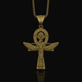 Load image into Gallery viewer, Silver Isis Necklace, Egyptian Goddess Charm, Hieroglyphic Ankh Pendant, Symbol of Life & Magic, Ancient Egypt Jewelry Gold Matte