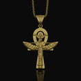 Load image into Gallery viewer, Silver Isis Necklace, Egyptian Goddess Charm, Hieroglyphic Ankh Pendant, Symbol of Life & Magic, Ancient Egypt Jewelry Gold Finish