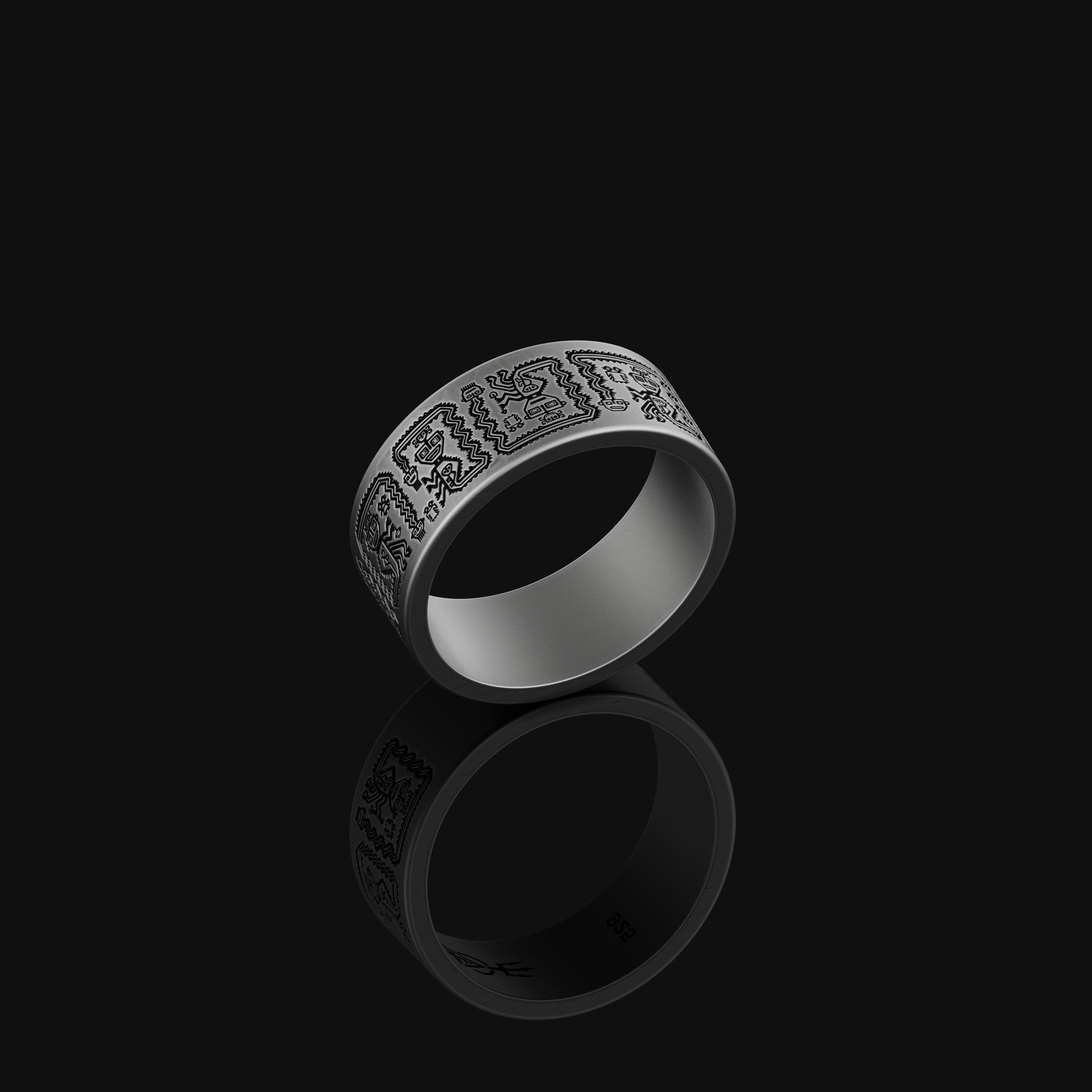 Aztec Pattern Band - Engravable Oxidized Finish