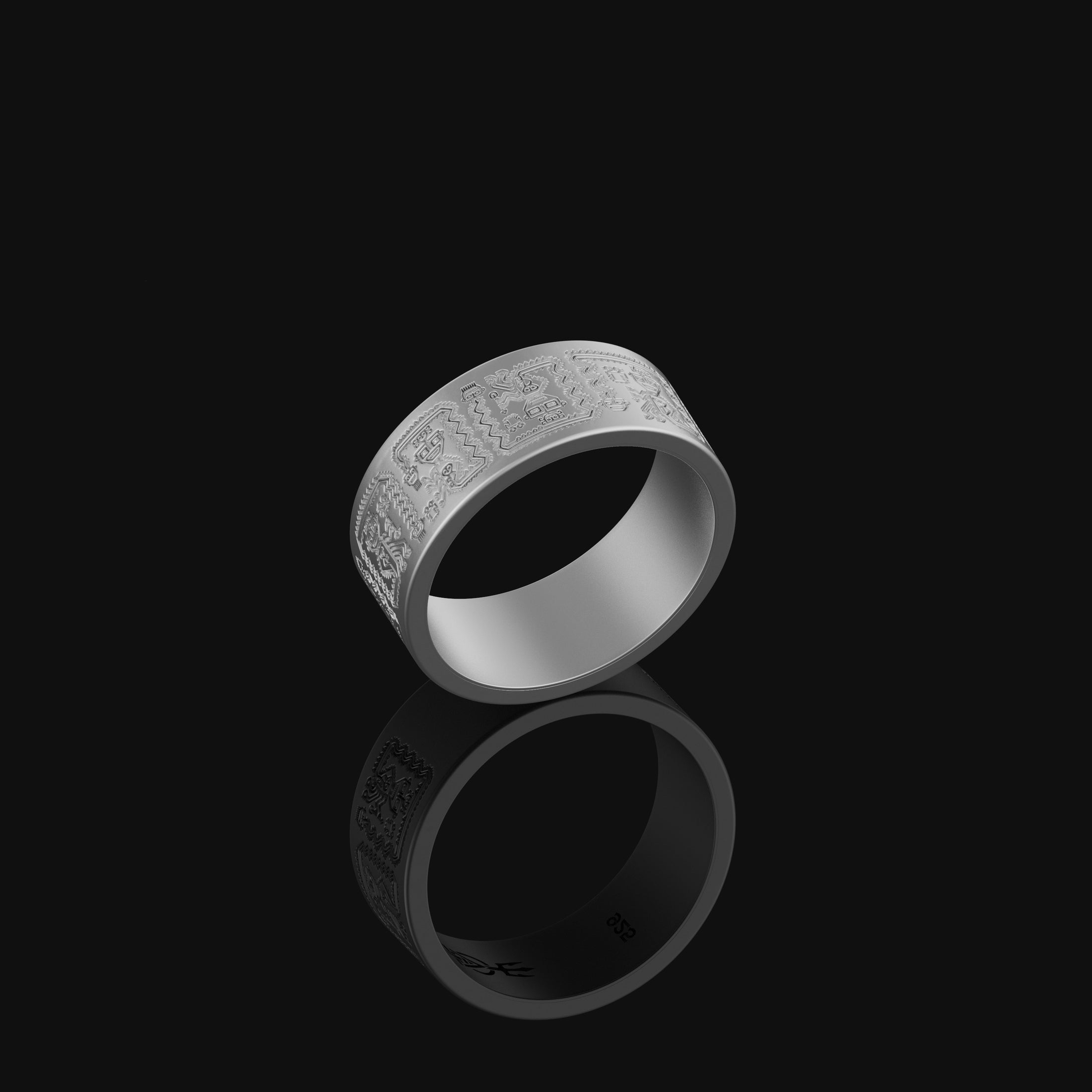 Aztec Pattern Band - Engravable Polished Finish