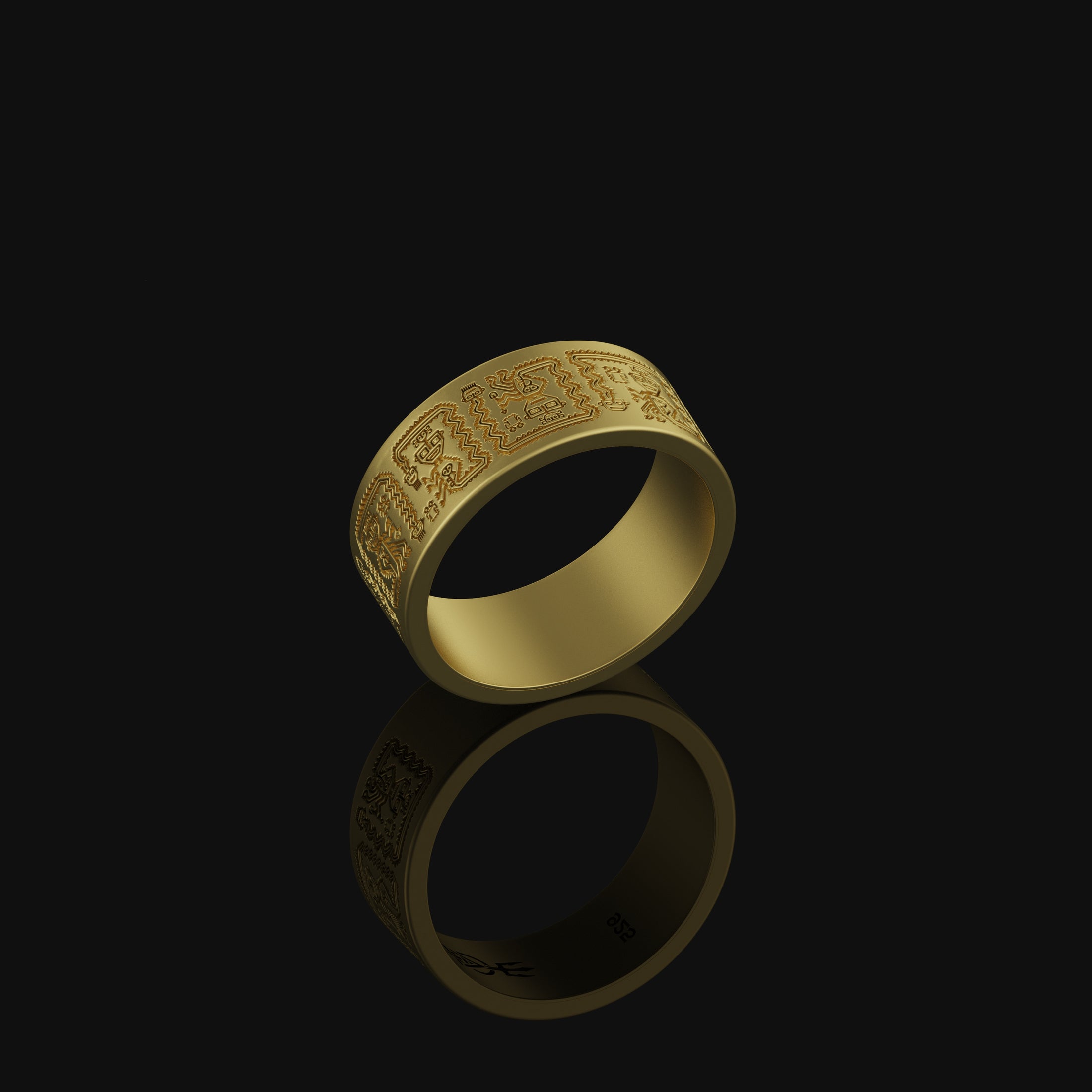 Aztec Pattern Band - Engravable Gold Finish