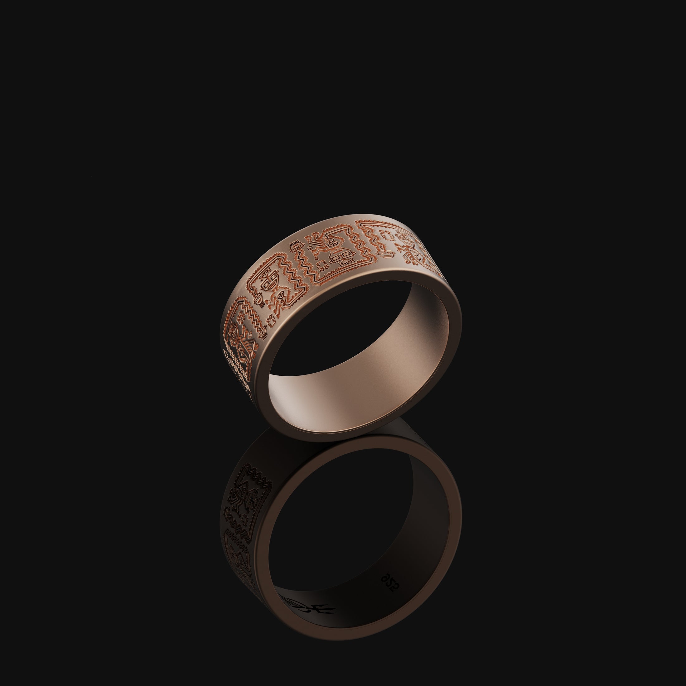 Aztec Pattern Band - Engravable Rose Gold Finish