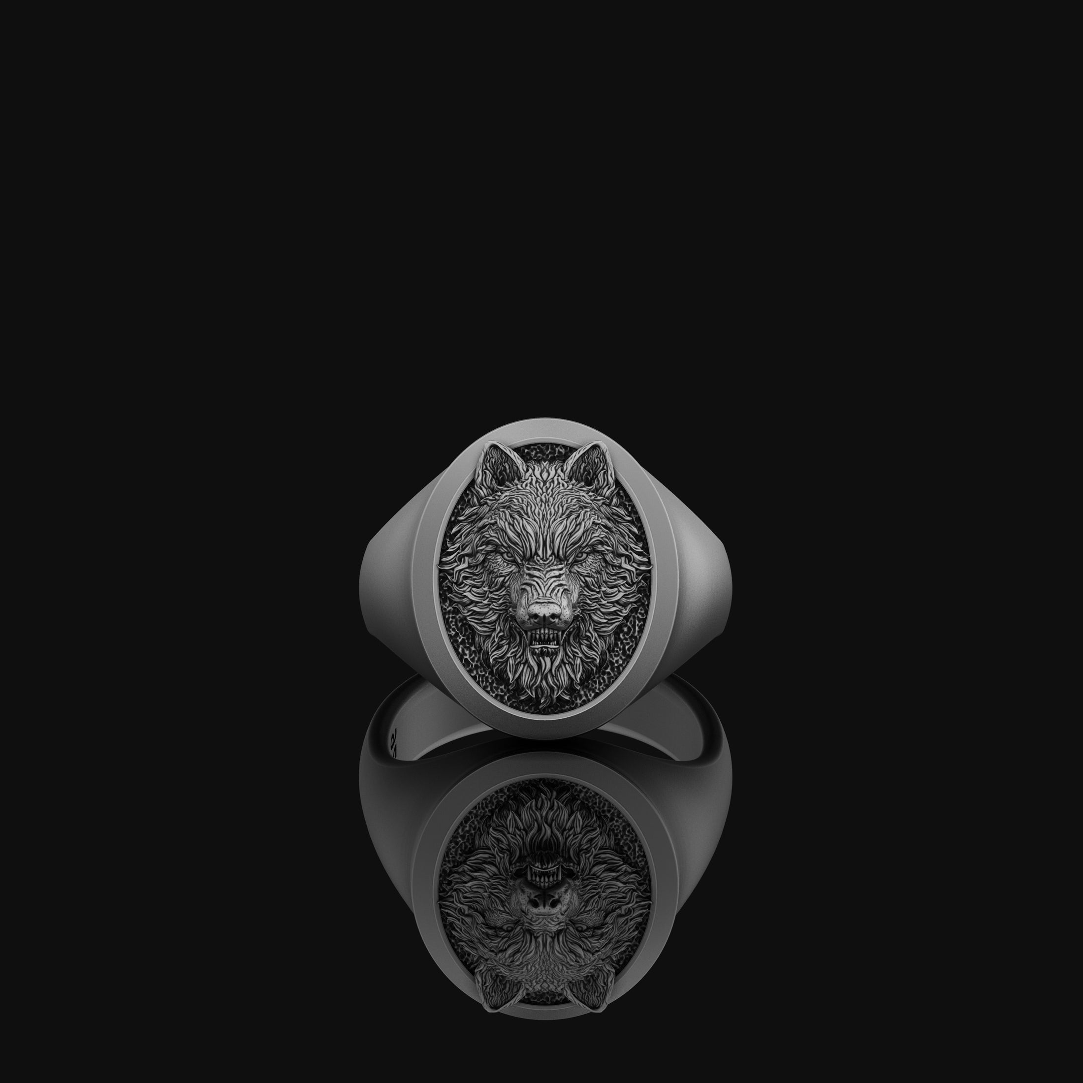 Wolf Signet Ring Oxidized Finish