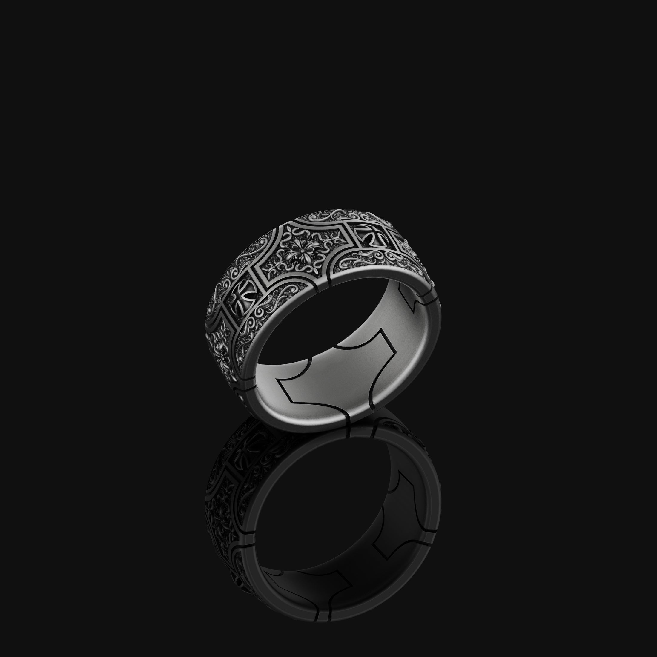 Cross and Fleur Pattern Band Oxidized Finish
