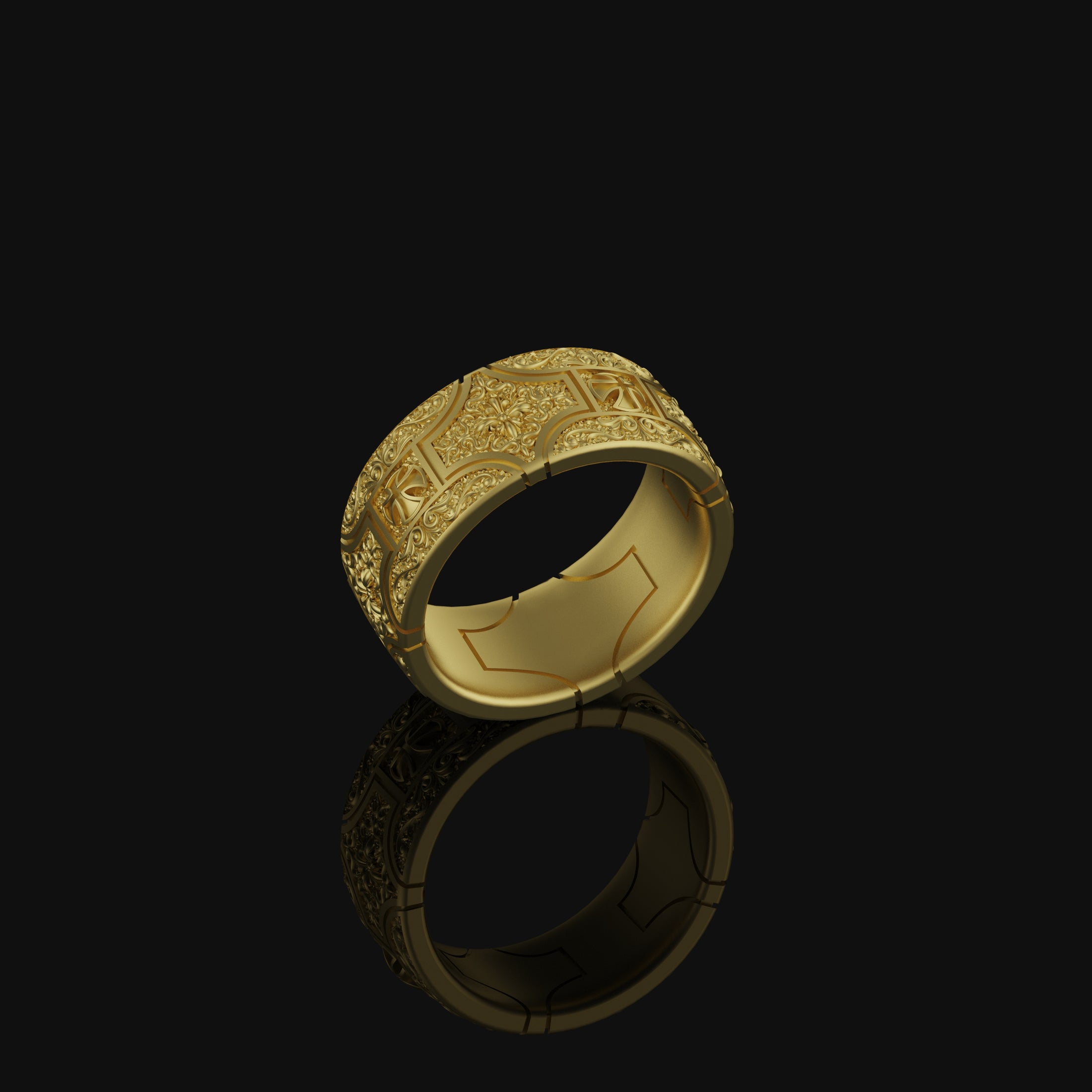 Cross and Fleur Pattern Band Gold Finish