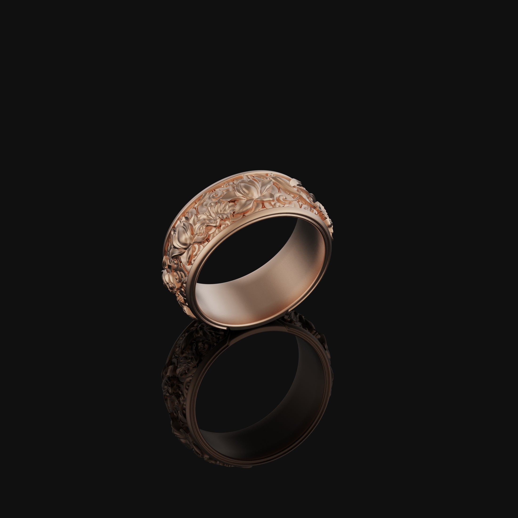 Lotus Flower Band Rose Gold Finish