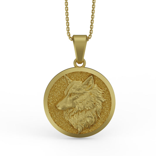 Gold Wolf Pendant - Engravable - Angelios Jewelry
