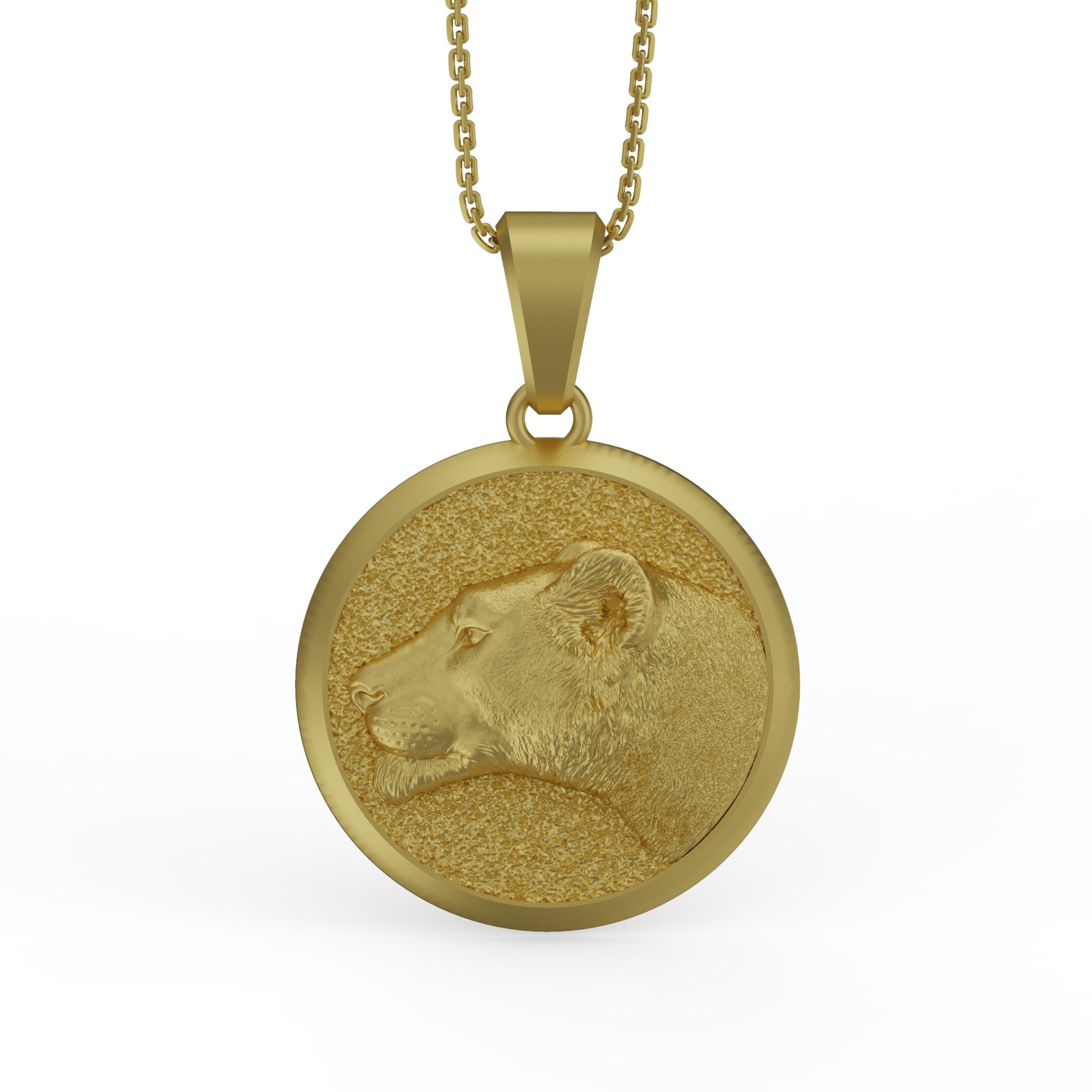 Gold Lioness Pendant - Engravable - Angelios Jewelry