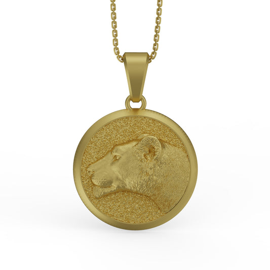 Gold Lioness Pendant - Engravable - Angelios Jewelry