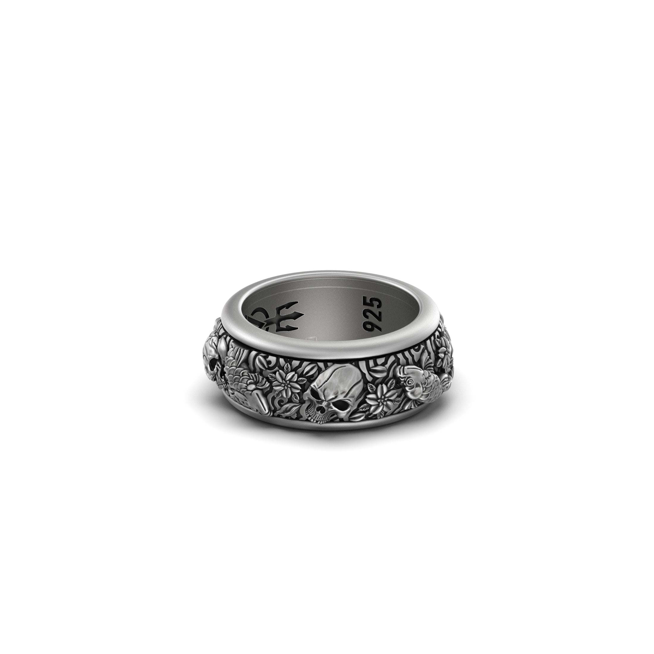 Rotating Carps and Skulls Band - Engravable - Angelios Jewelry