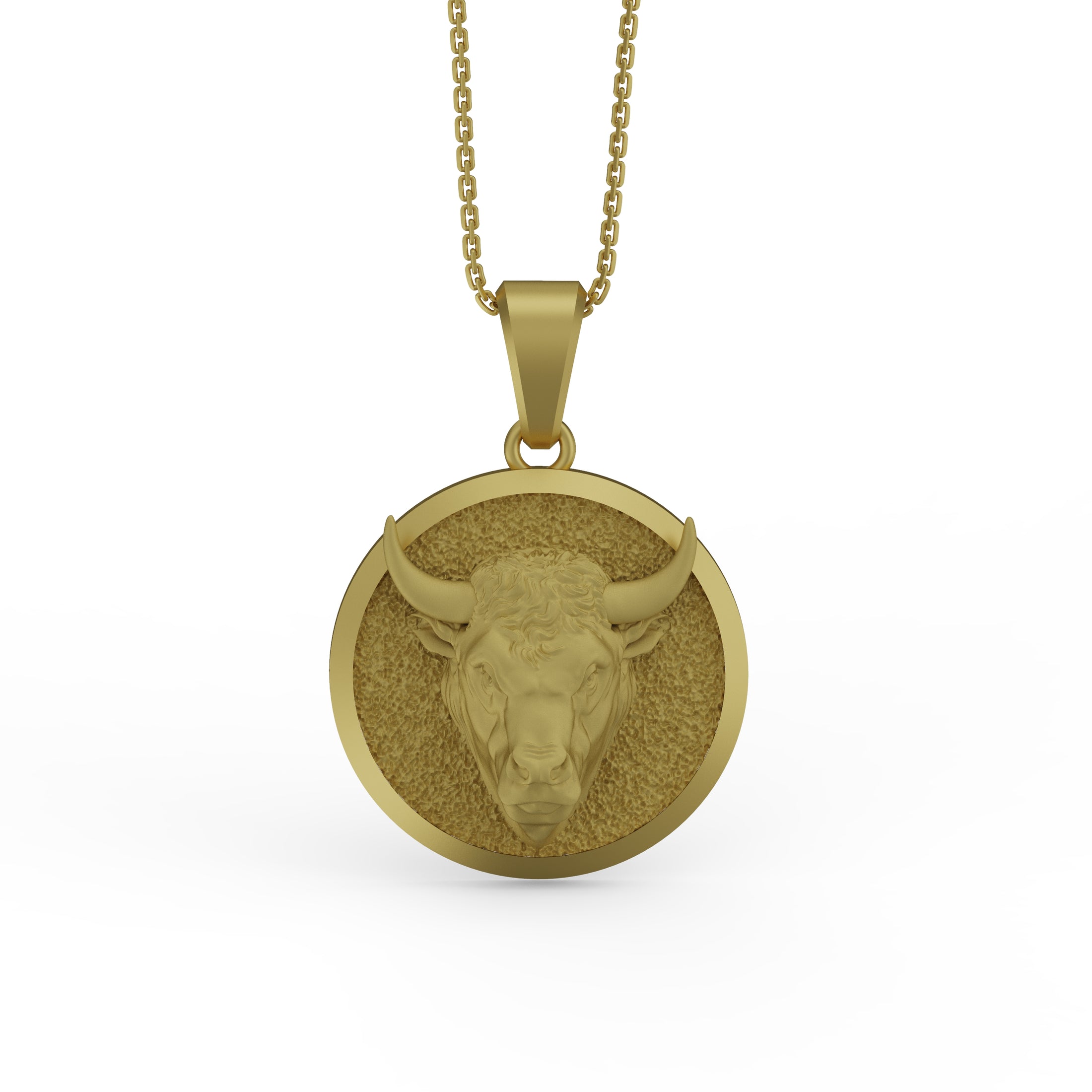 Gold Bull Pendant - Engravable - Angelios Jewelry