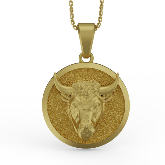 Gold Bull Pendant - Engravable - Angelios Jewelry