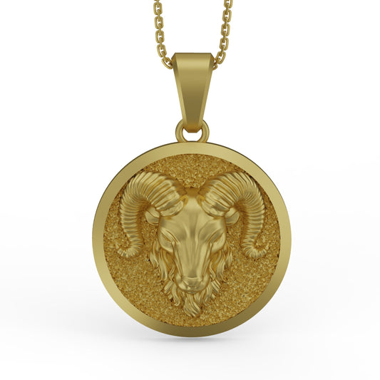 Gold Ram Pendant - Engravable - Angelios Jewelry