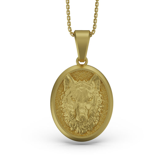 Gold Wolf Pendant - Engravable - Angelios Jewelry