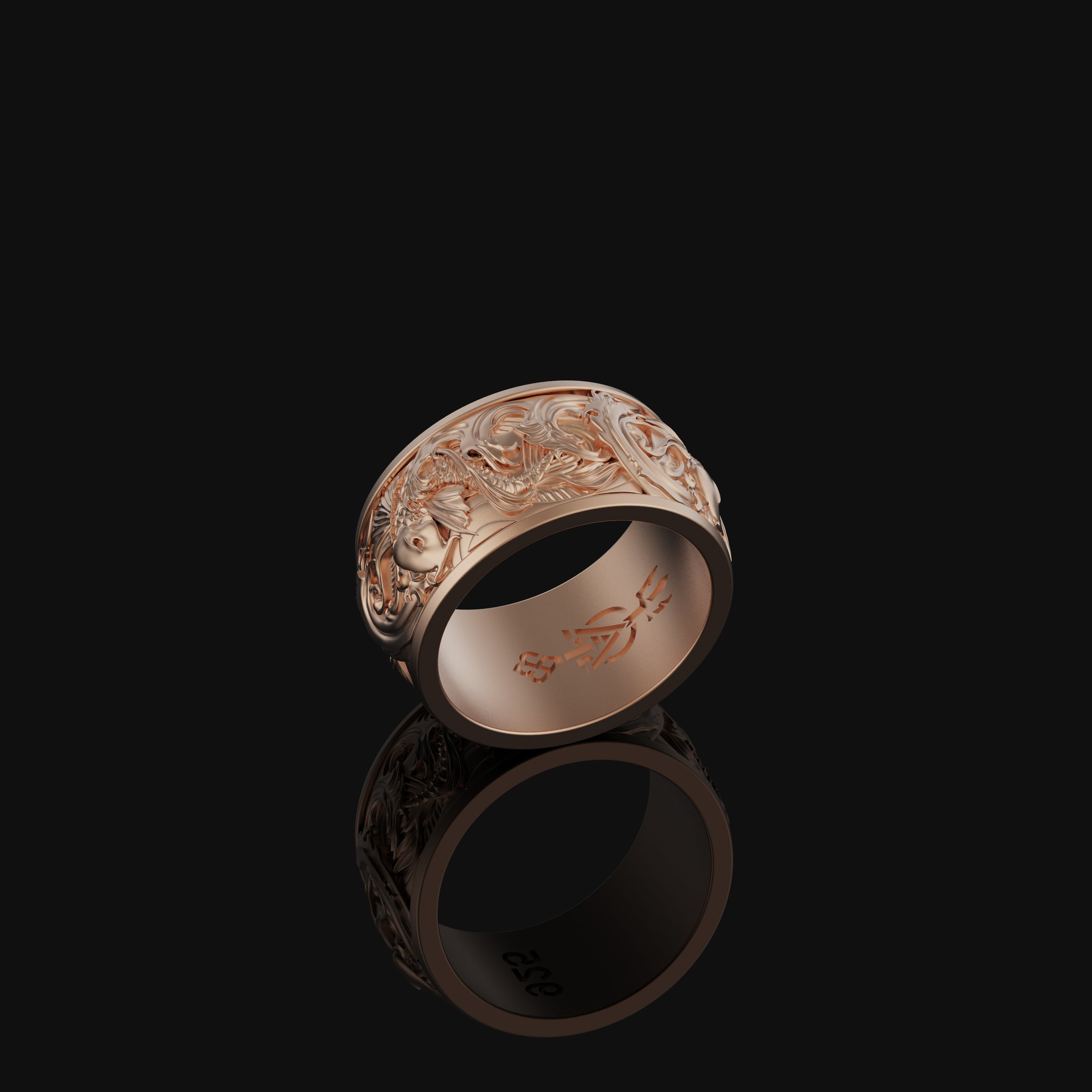 Carp And Waves Band - Engravable Rose Gold Finish