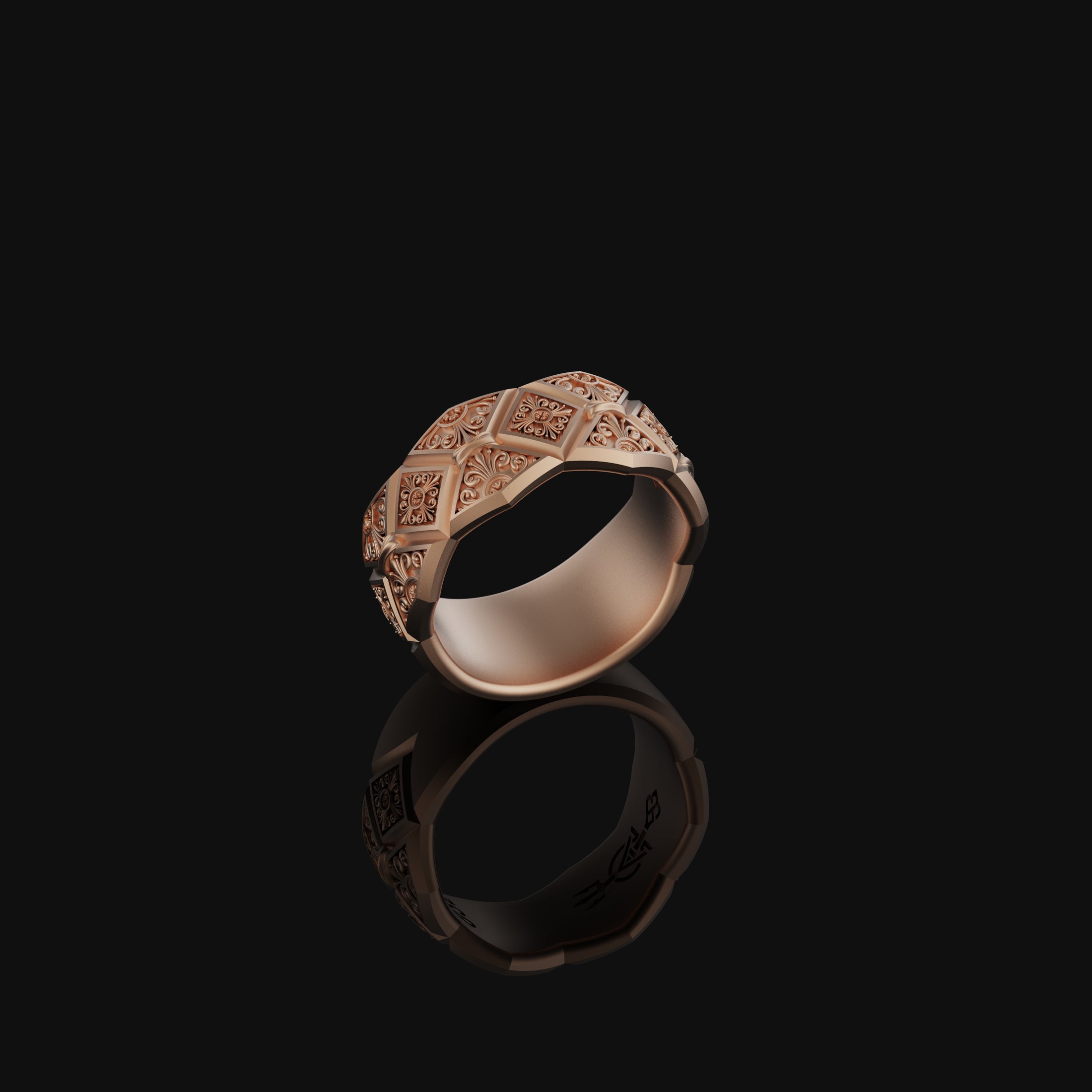 Ornamental Band Ring Rose Gold Finish