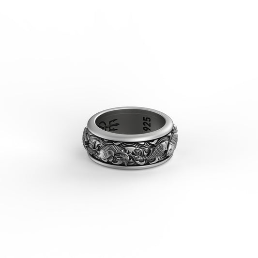 Rotating Koi Fish Band - Engravable - Angelios Jewelry