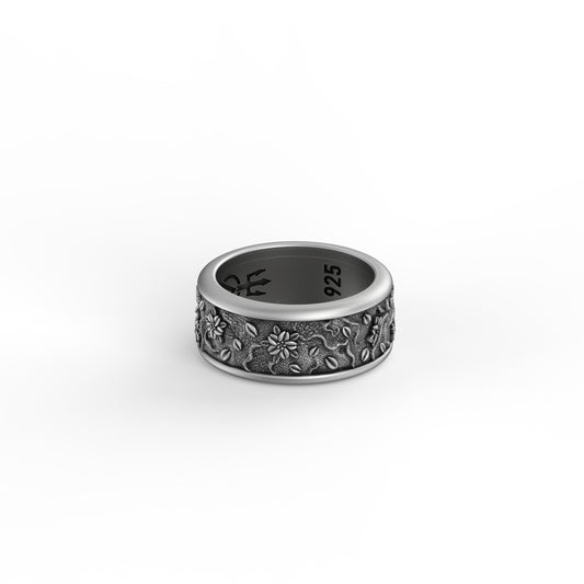 Rotating Flowers Band - Engravable - Angelios Jewelry