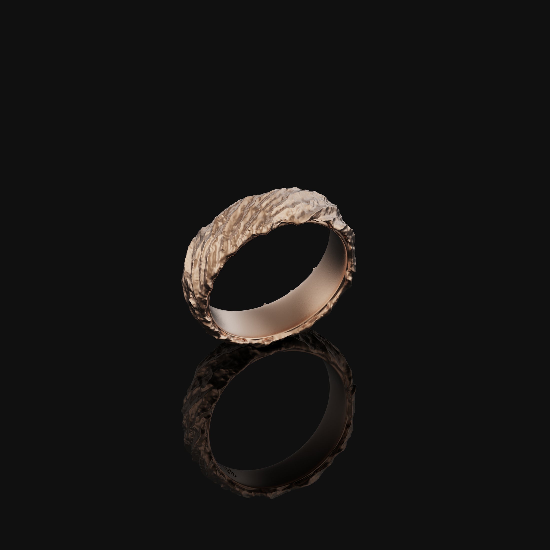 Wood Bark Pattern Band Rose Gold Finish