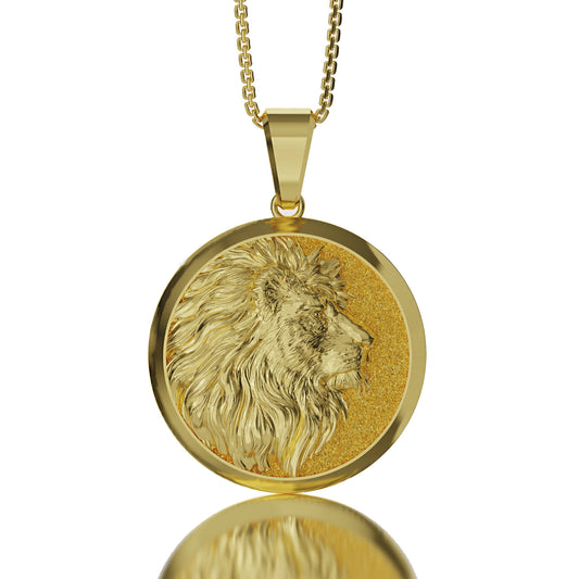Gold Lion Pendant - Engravable - Angelios Jewelry