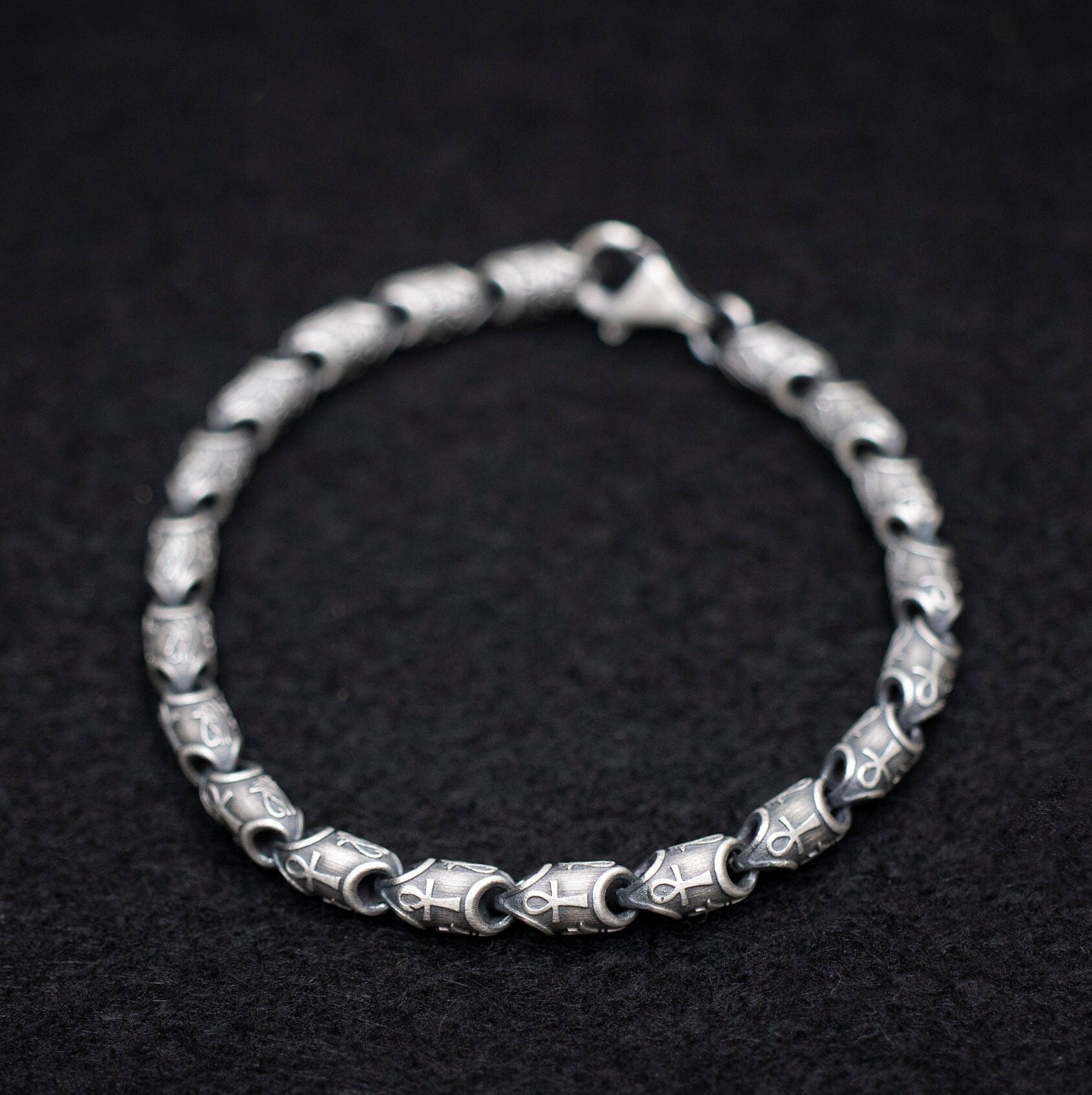 Silver Ankh & Scarab Bracelet