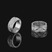 Koi Fish, Pisces Engagement Men's Ring, Japanese Fish Nature Inspired Ring, Engraved Men's Engagement Ring For Dad Birthday Gift