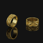 Koi Fish, Pisces Engagement Men's Ring, Japanese Fish Nature Inspired Ring, Engraved Men's Engagement Ring For Dad Birthday Gift