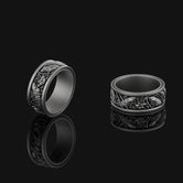 Koi Fish, Pisces Engagement Men's Ring, Japanese Fish Nature Inspired Ring, Engraved Men's Engagement Ring For Dad Birthday Gift