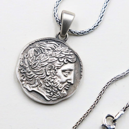 Silver Coin Necklace, Greek Coin Necklace, Medallion Necklace Coin, Pendant, Ancient Coin, Greek Mythology, Greek Pendant, Layering Necklace